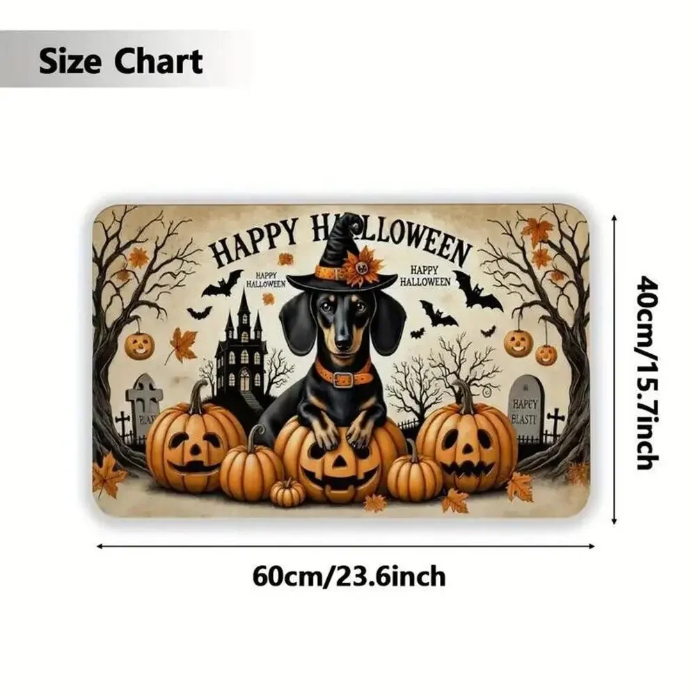 Cemetery Gravestones •Dachshund Halloween Witch Rug Mat • Bats • Jack-O-Lanterns